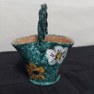 Ceramic Flower Pot Basket‎ With Handle Hand Painted Made In Italy 6"